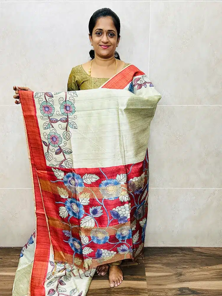 Printed semi tussar saree with semi tussar blouse - Image 2