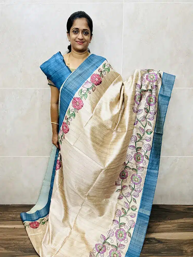 Printed semi tussar saree with semi tussar blouse