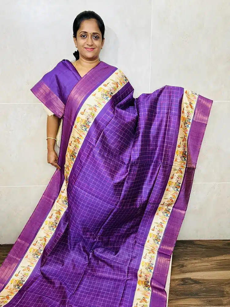 Printed semi tussar saree with semi tussar blouse