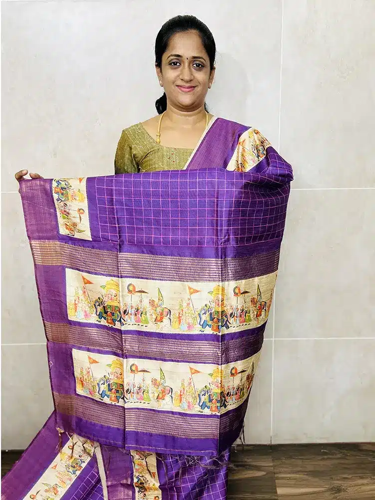 Printed semi tussar saree with semi tussar blouse - Image 2