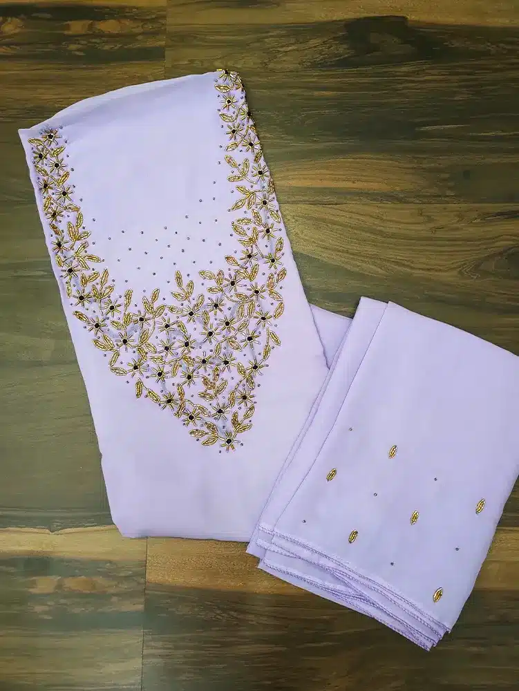 (Light Lavendar) Embroidered Georgette top paired with georgette dupatta and silk bottom - Image 2