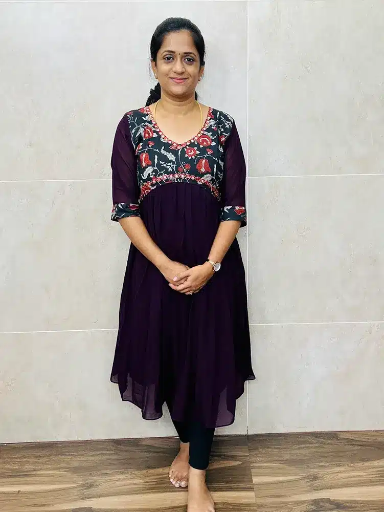 (Dark purple) Ready to wear Georgette top with mirror worked ajrakh patch work