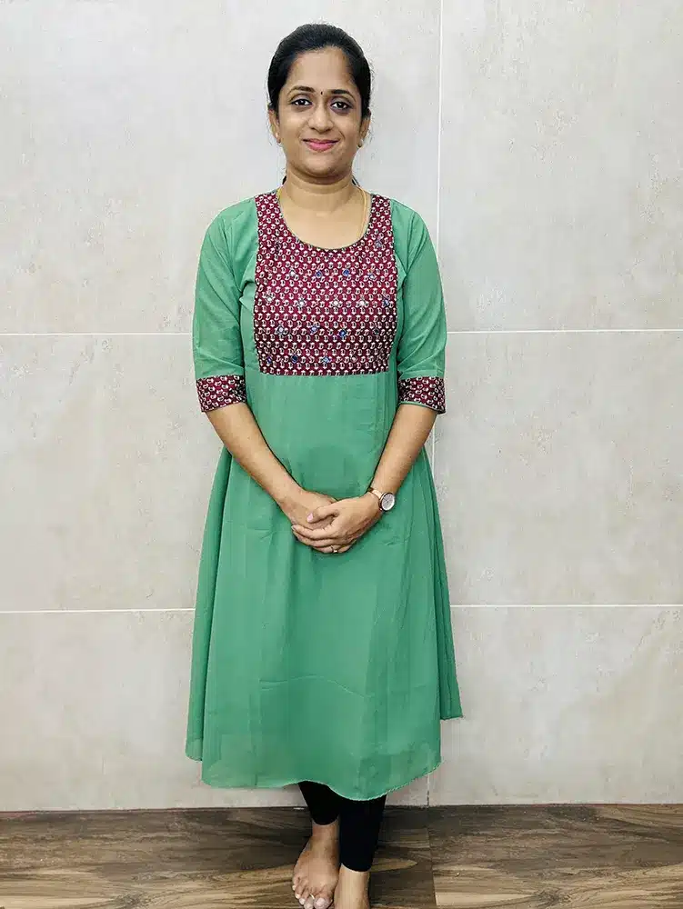 Ready to wear Georgette top with handworked ajrakh patchwork