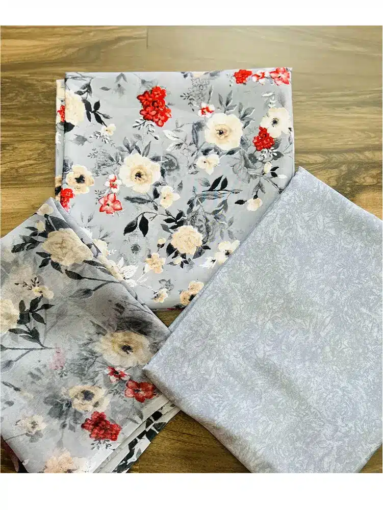 Printed crepe top with printed chiffon dupatta and printed crepe bottom