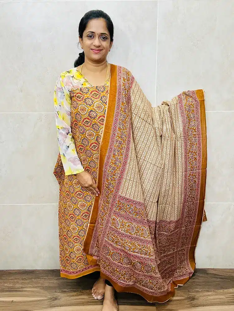 Printed cotton top with cotton dupatta and cotton bottom