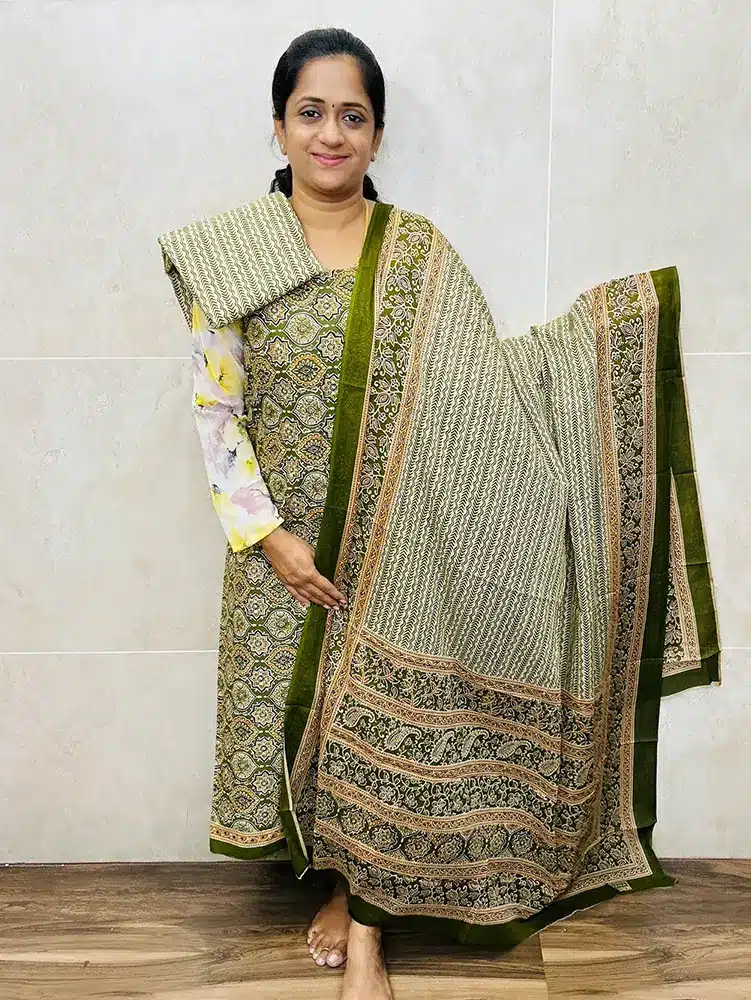 Printed cotton top with cotton dupatta and cotton bottom