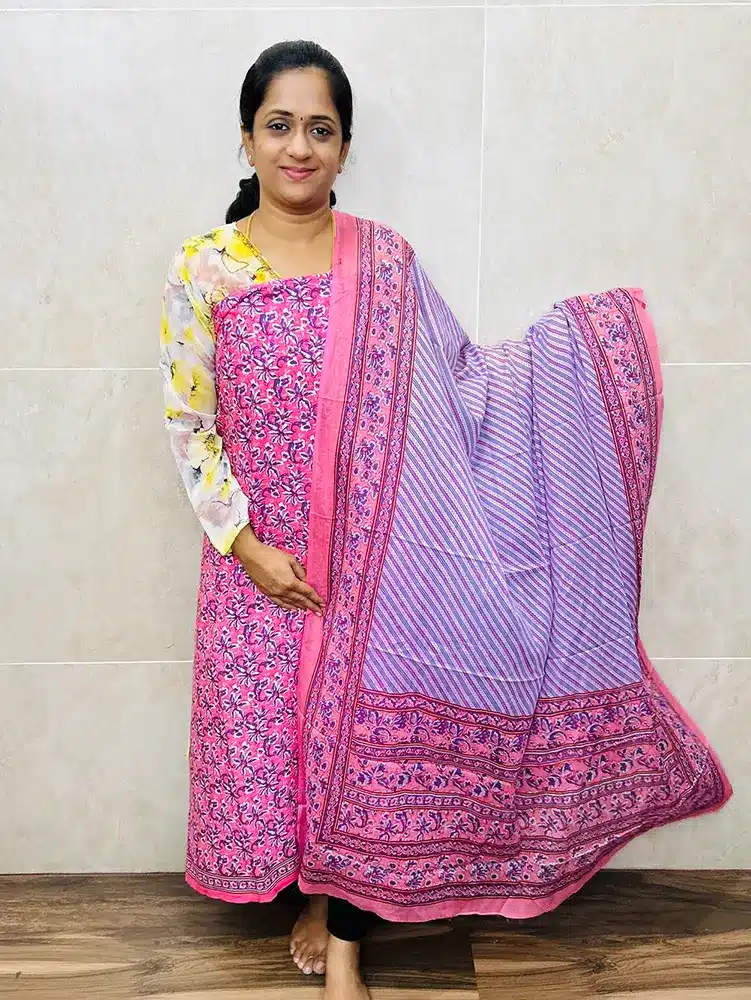 Printed cotton top with cotton dupatta and cotton bottom
