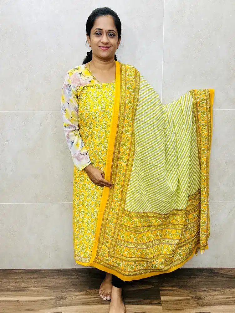 Printed cotton top with cotton dupatta and cotton bottom