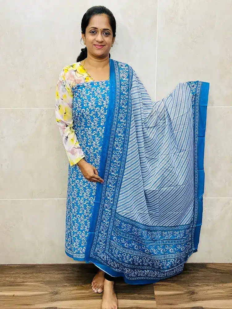 Printed cotton top with cotton dupatta and cotton bottom