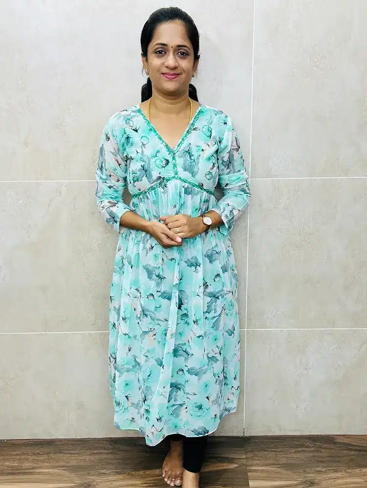 Ready to wear Alia cut Printed Georgette top with handworked yoke with lining