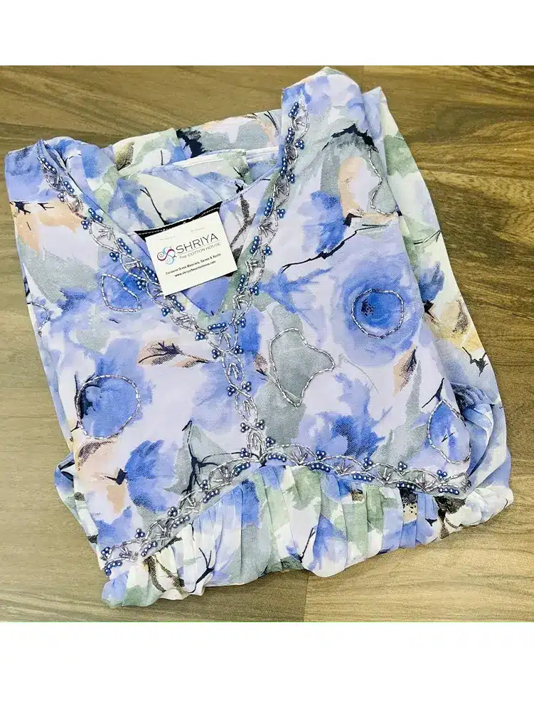 Ready to wear Alia cut Printed Georgette top with handworked yoke with lining - Image 2