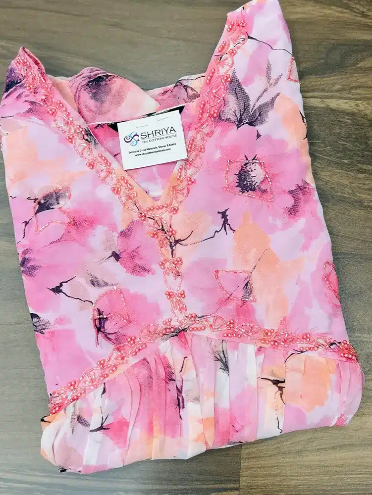 Ready to wear Alia cut Printed Georgette top with handworked yoke with lining - Image 2