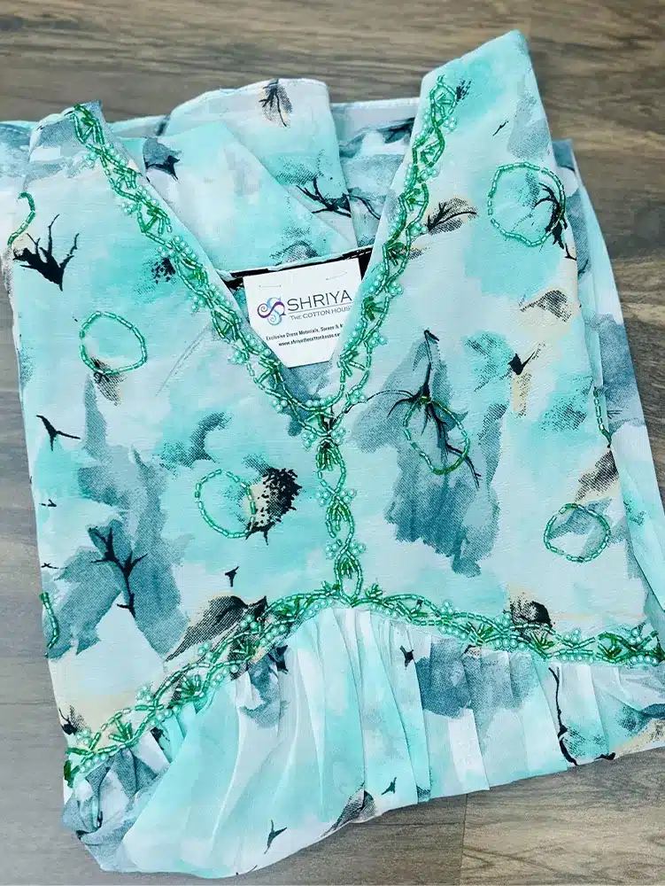 Ready to wear Alia cut Printed Georgette top with handworked yoke with lining - Image 2