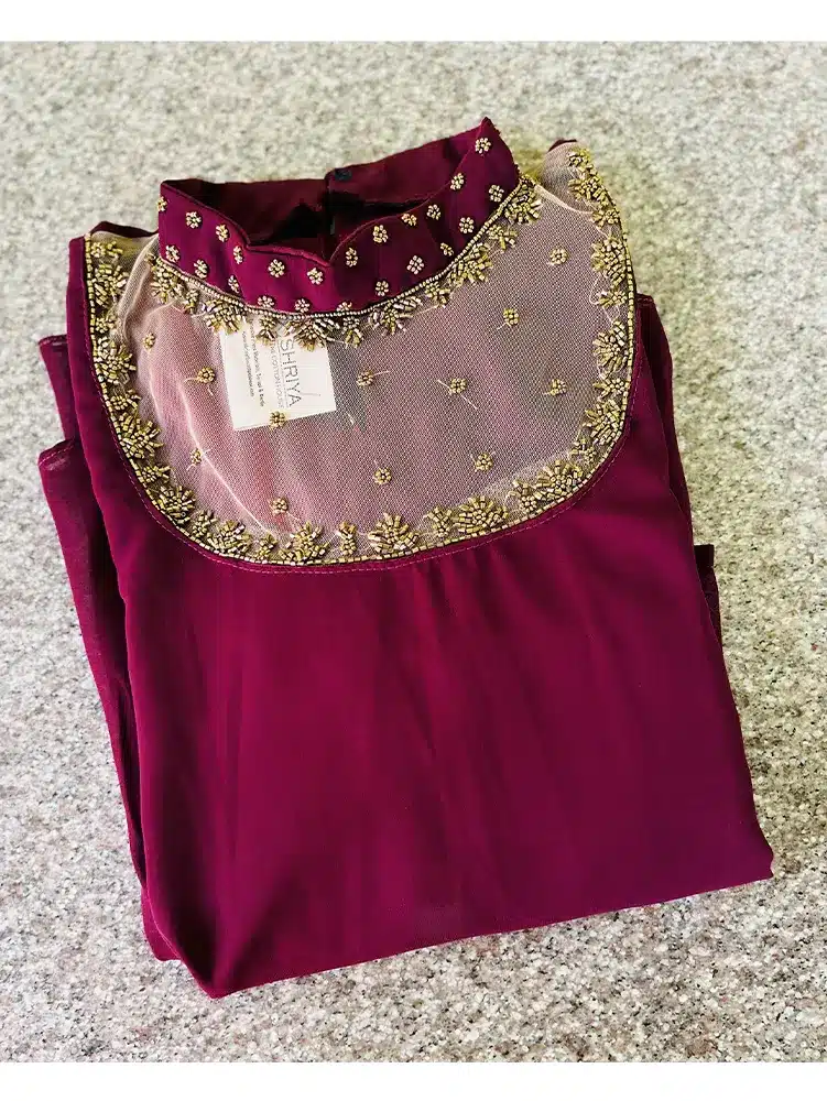 (Dark purple) Ready to wear Beautifully handworked Georgette top with crepe lining - Image 2