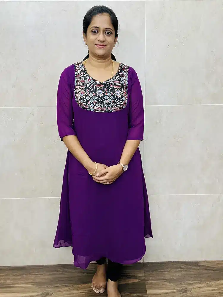 (Purple) Ready to wear Georgette top with handworked Ajrakh yoke with lining