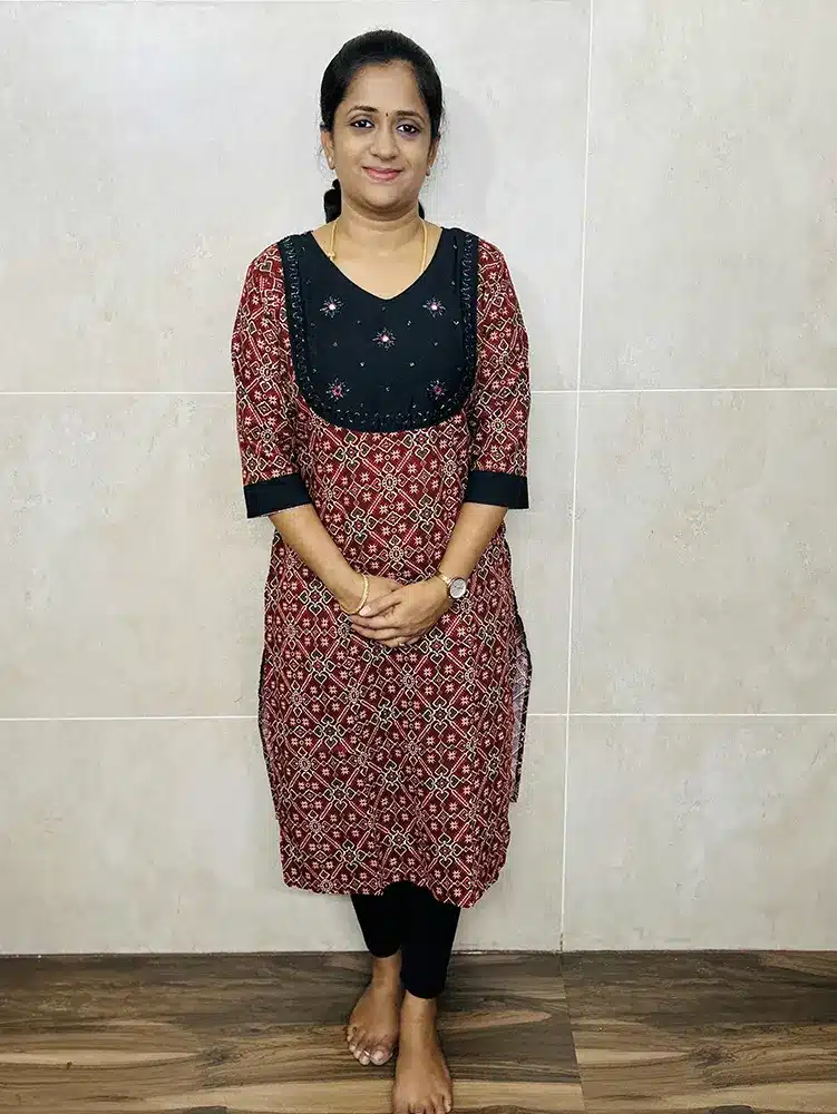 Ready to wear Pure cotton top with handworked slub silk patchwork on yoke