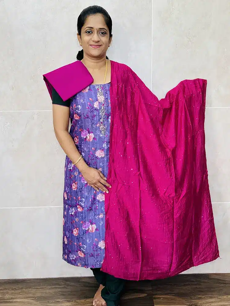 Digital printed soft Chanderi silk top with soft silk dupatta and cotton bottom