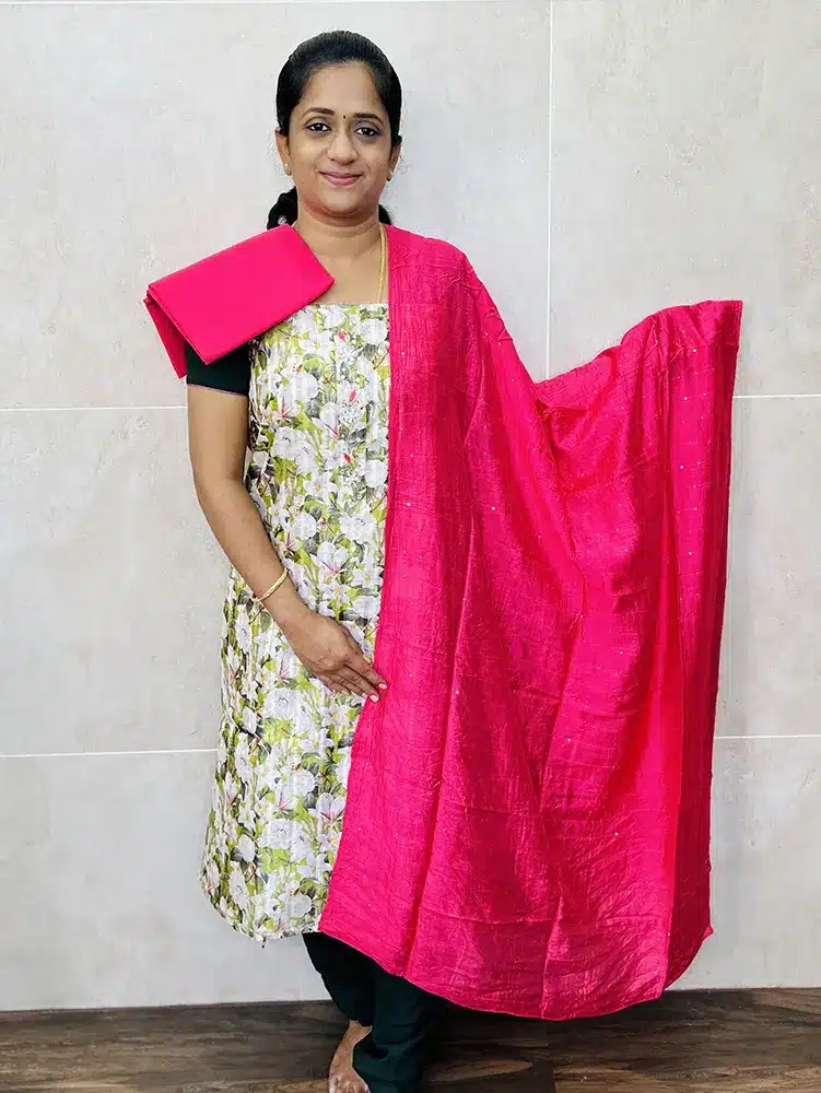 Digital printed soft Chanderi silk top with soft silk dupatta and cotton bottom