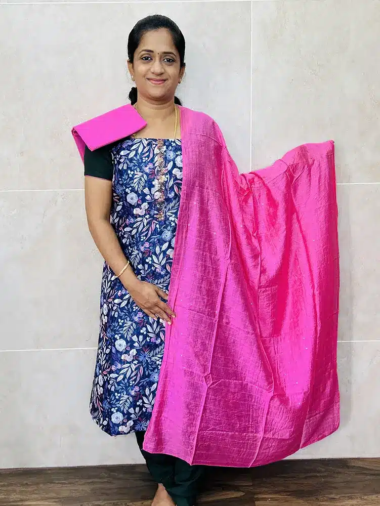 Digital printed soft Chanderi silk top with soft silk dupatta and cotton bottom