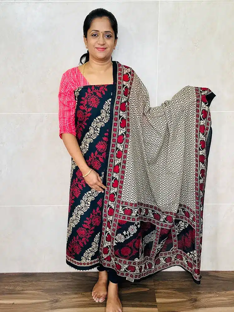 Batik printed cotton top with cotton dupatta and cotton bottom