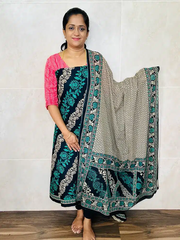 Batik printed cotton top with cotton dupatta and cotton bottom