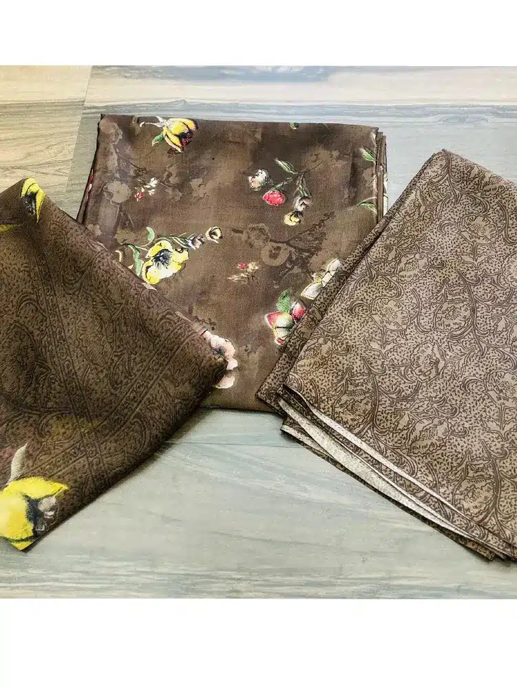 Printed crepe top with printed chiffon dupatta and printed crepe bottom