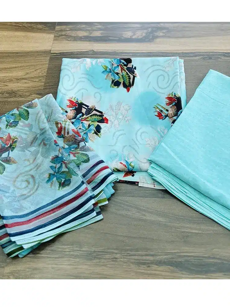 Printed crepe top with printed chiffon dupatta and printed crepe bottom