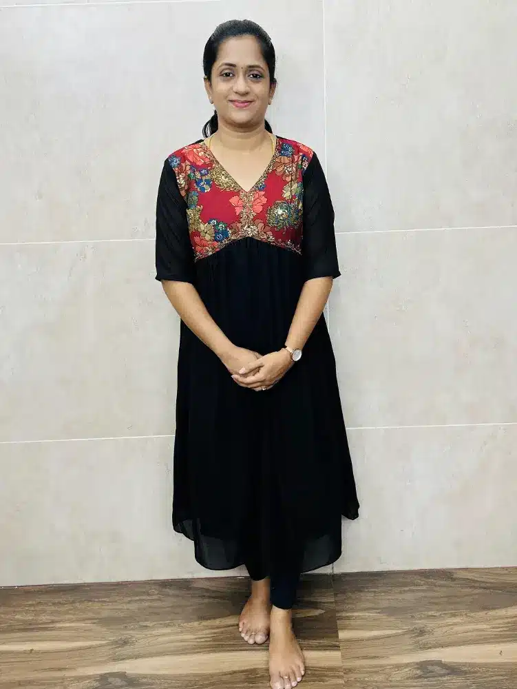 (Black) Ready to wear Stylish Alia Cut Georgette Top with Handworked Yoke