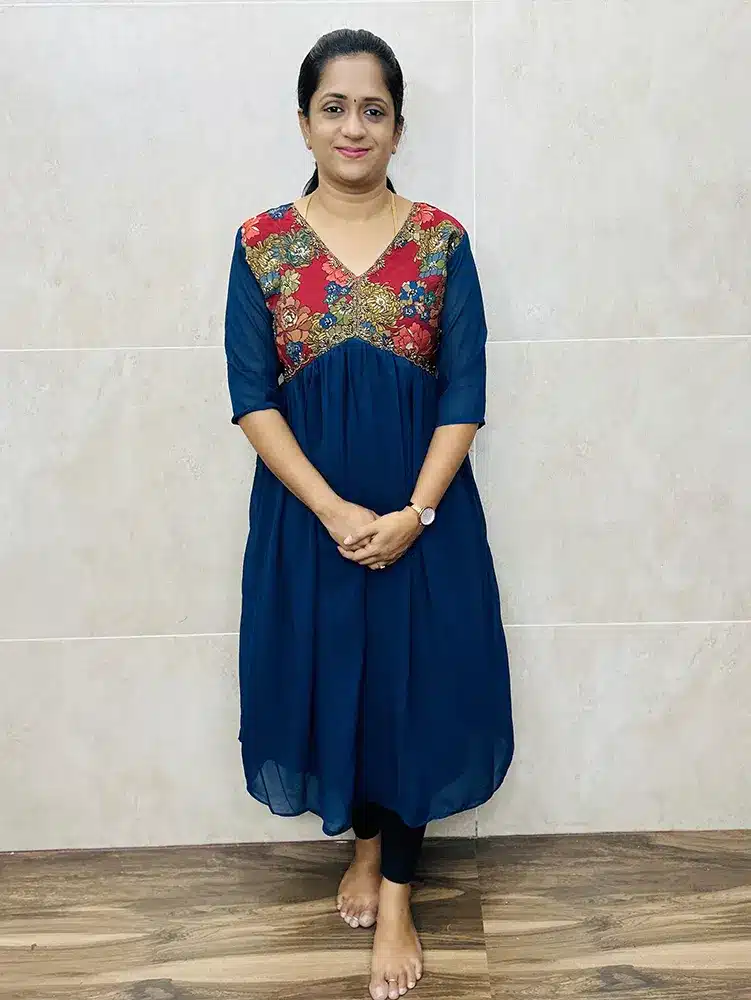 (Dark Peacock blue) Ready to wear Stylish Alia Cut Georgette Top with Handworked Yoke