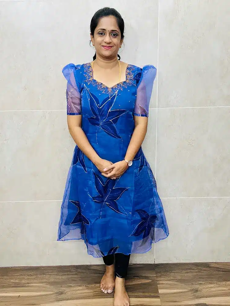 Ready to wear Digital printed Organza top with embroidered yoke (A-line pattern)