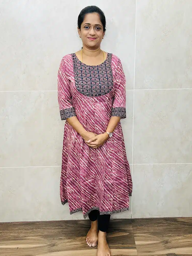 Printed pure cotton top with Handworked ajrakh patchwork on yoke(Anarkali pattern)