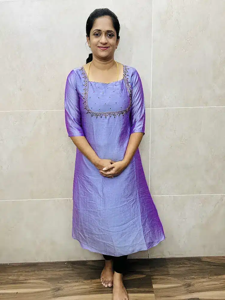 (Lavendar) Soft silk top with beautiful handwork on yoke with crepe lining (Aline pattern)