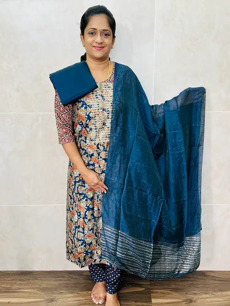 Printed modal silk top with soft silk dupatta and cotton silk bottom