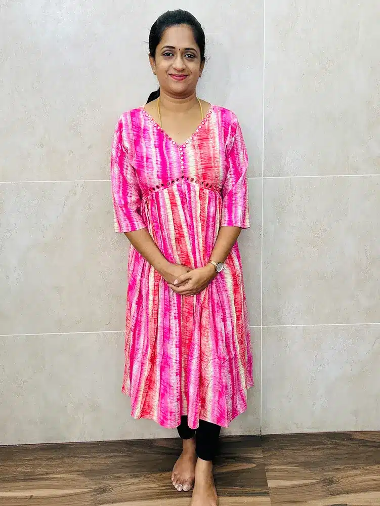 Ready to wear Printed Rayon top with mirror worked yoke (Alia Cut Pattern)