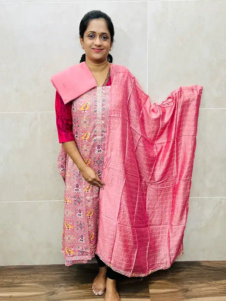 Printed rayon top with soft silk dupatta and cotton silk bottom