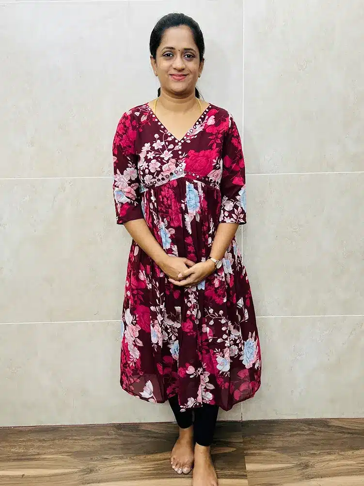 Ready to wear Printed Georgette top with mirror worked yoke ( Alia cut pattern) with lining