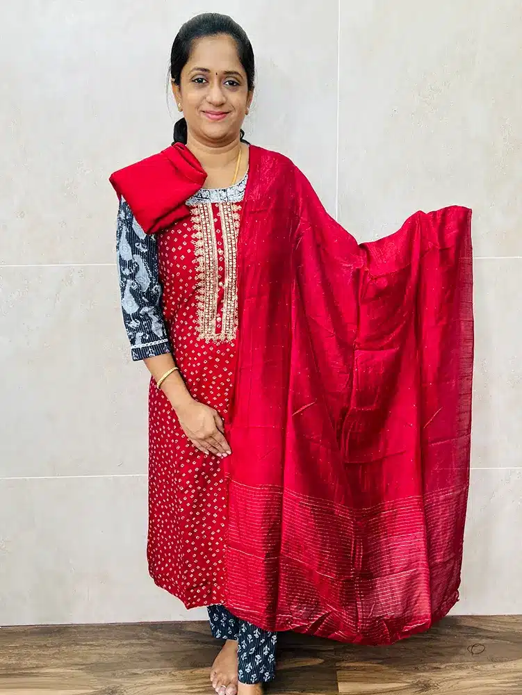 Printed modal silk top with soft silk dupatta and cotton silk bottom