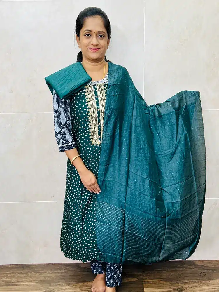 Printed modal silk top with soft silk dupatta and cotton silk bottom