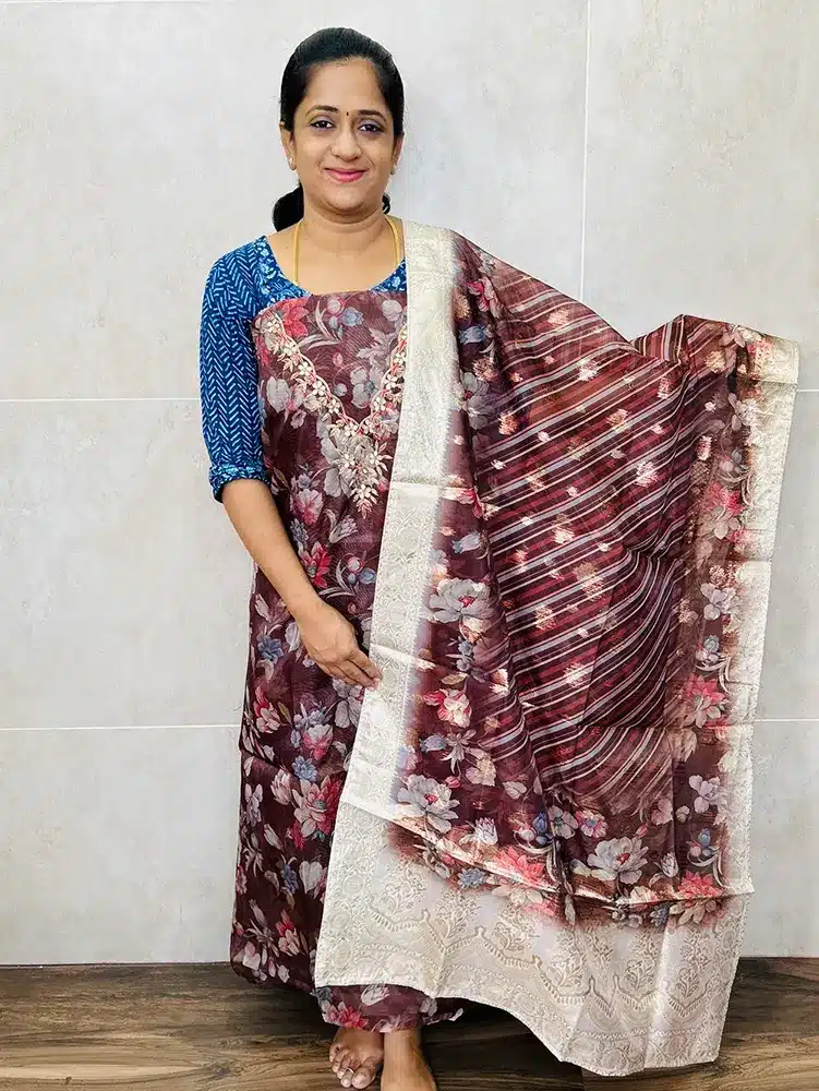 Digital printed Organza top with organza dupatta and cotton silk bottom