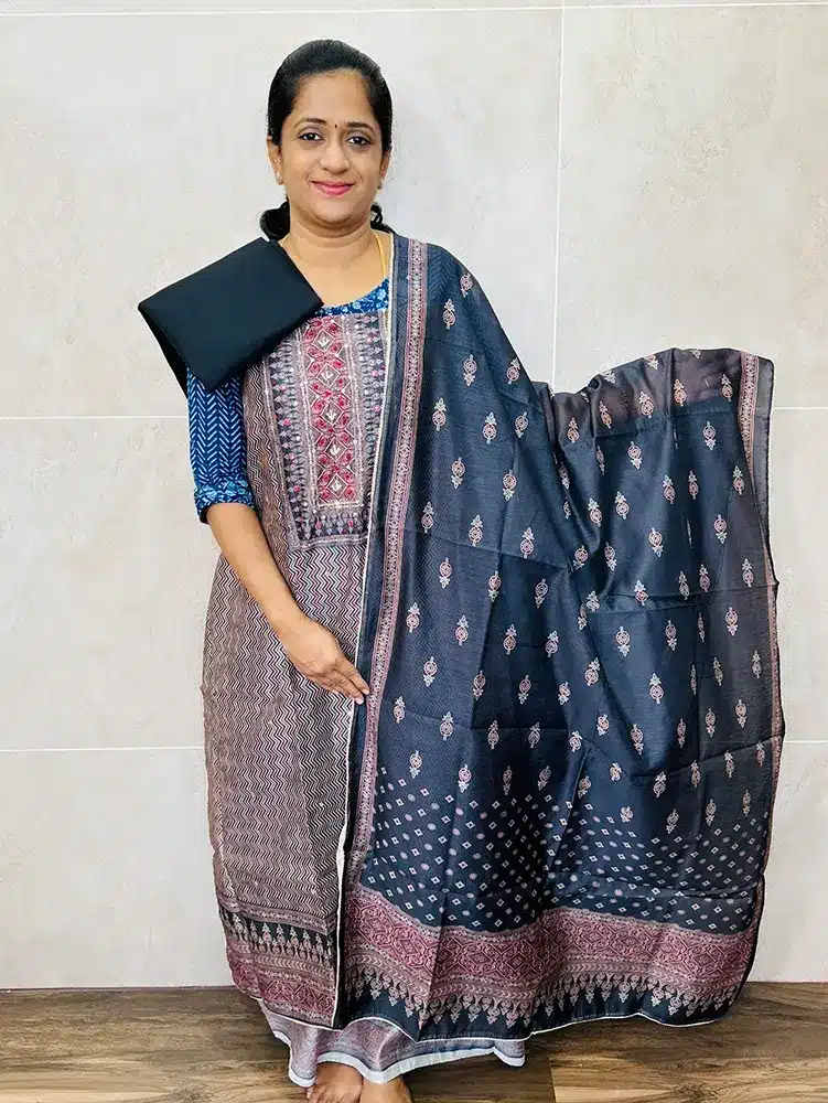 Digital printed soft Chanderi silk top with Chanderi dupatta and cotton silk bottom