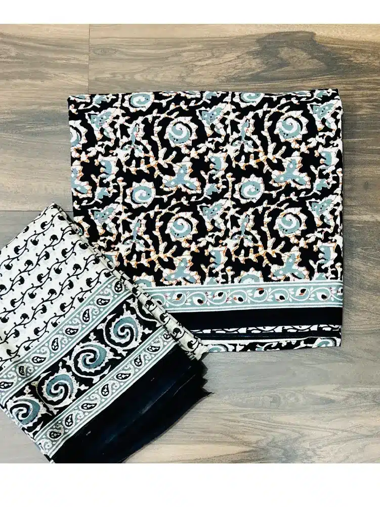 Printed jaipur cotton top with cotton dupatta and cotton bottom