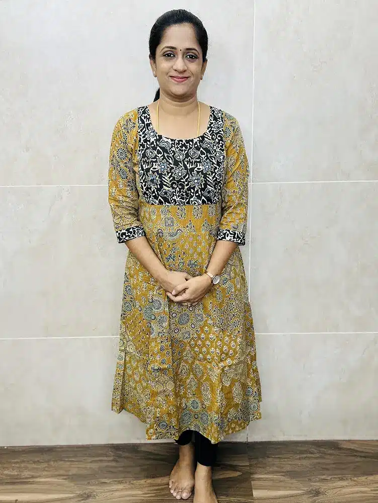 Pure Jaipur cotton top with handworked ajrakh patchwork on yoke (Anarkali pattern)