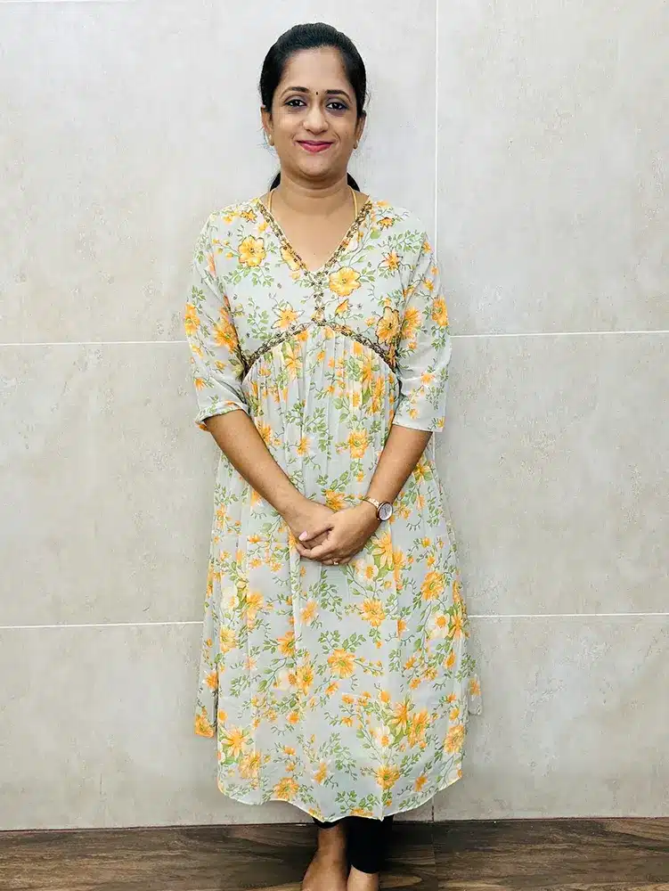 (Pastel cement grey) Digital printed Georgette top with very beautiful handwork on yoke (Alia Cut Pattern)