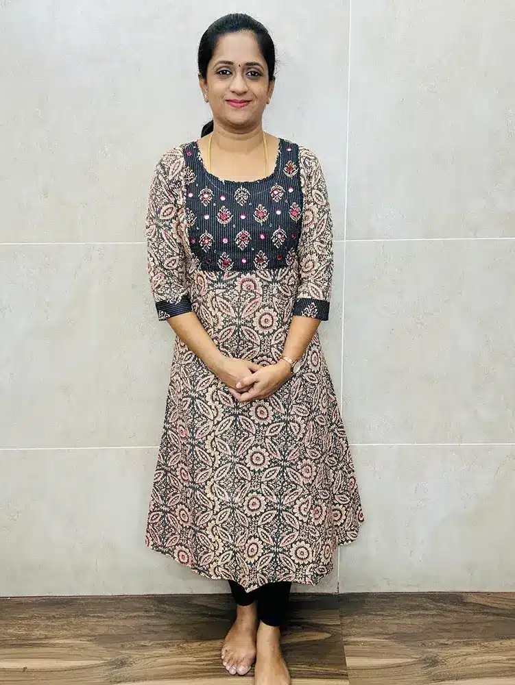 Pure Jaipur cotton top with handworked ajrakh patchwork on yoke (Anarkali pattern)