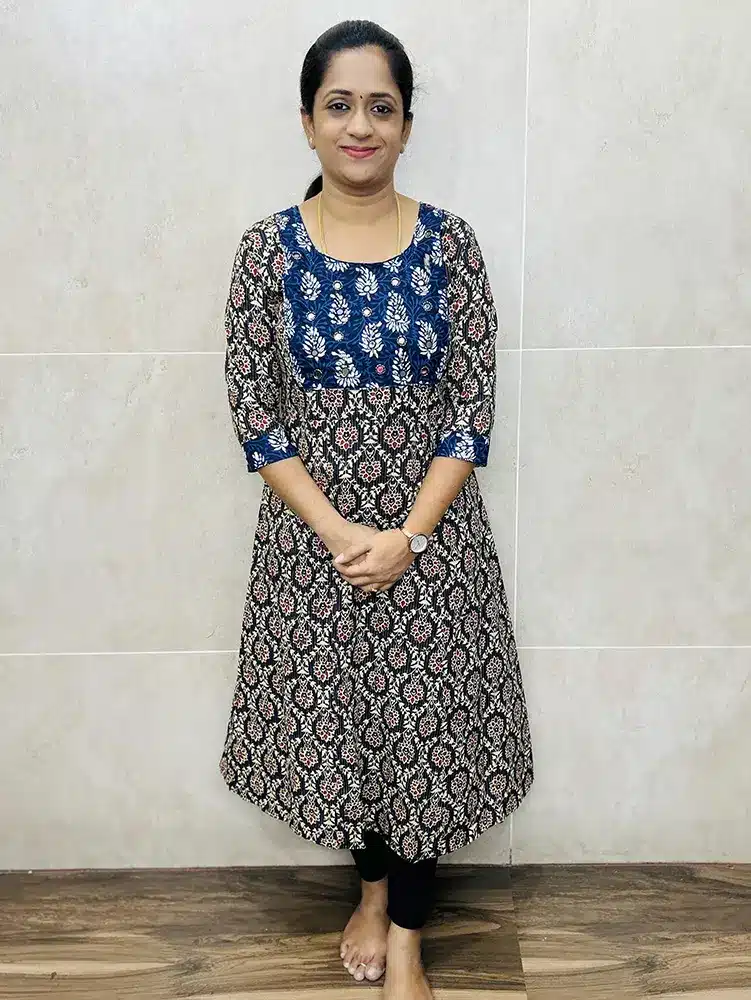 Pure Jaipur cotton top with handworked ajrakh patchwork on yoke (Anarkali pattern)