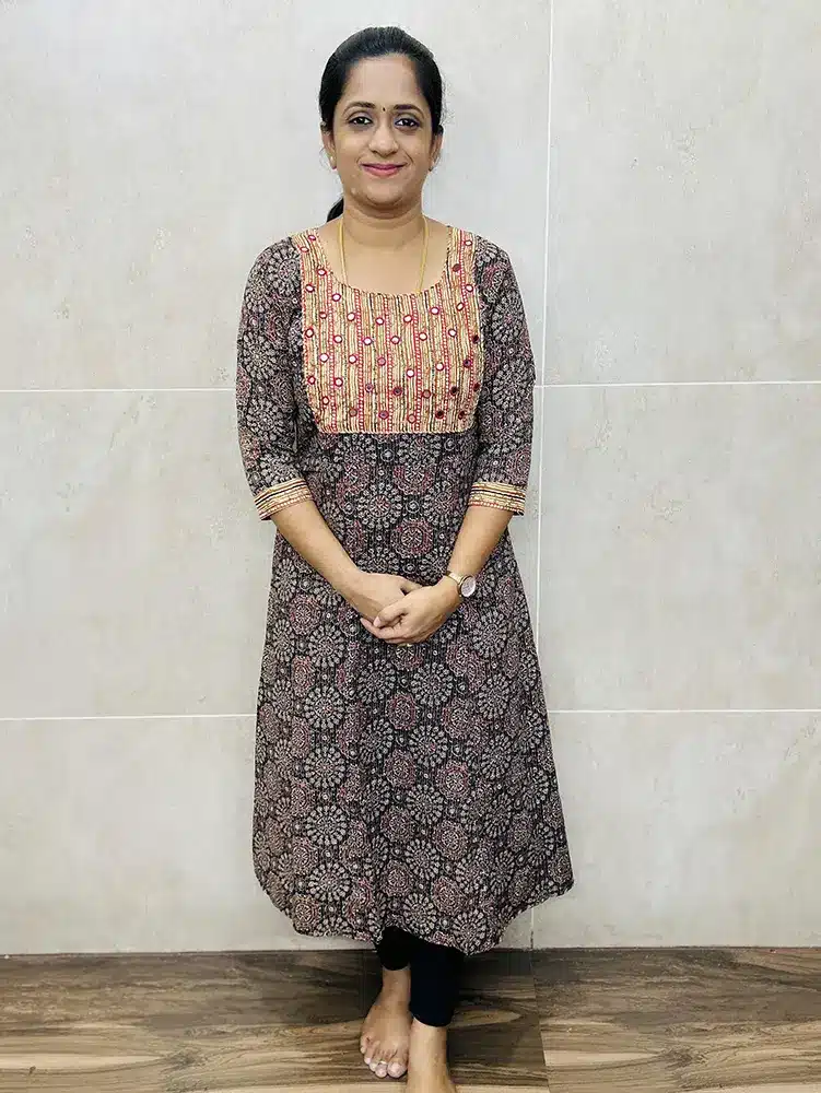 Pure Jaipur cotton top with handworked ajrakh patchwork on yoke (Anarkali pattern)