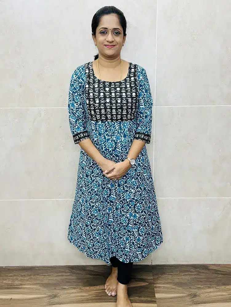 Pure Jaipur cotton top with handworked ajrakh patchwork on yoke (Anarkali pattern)