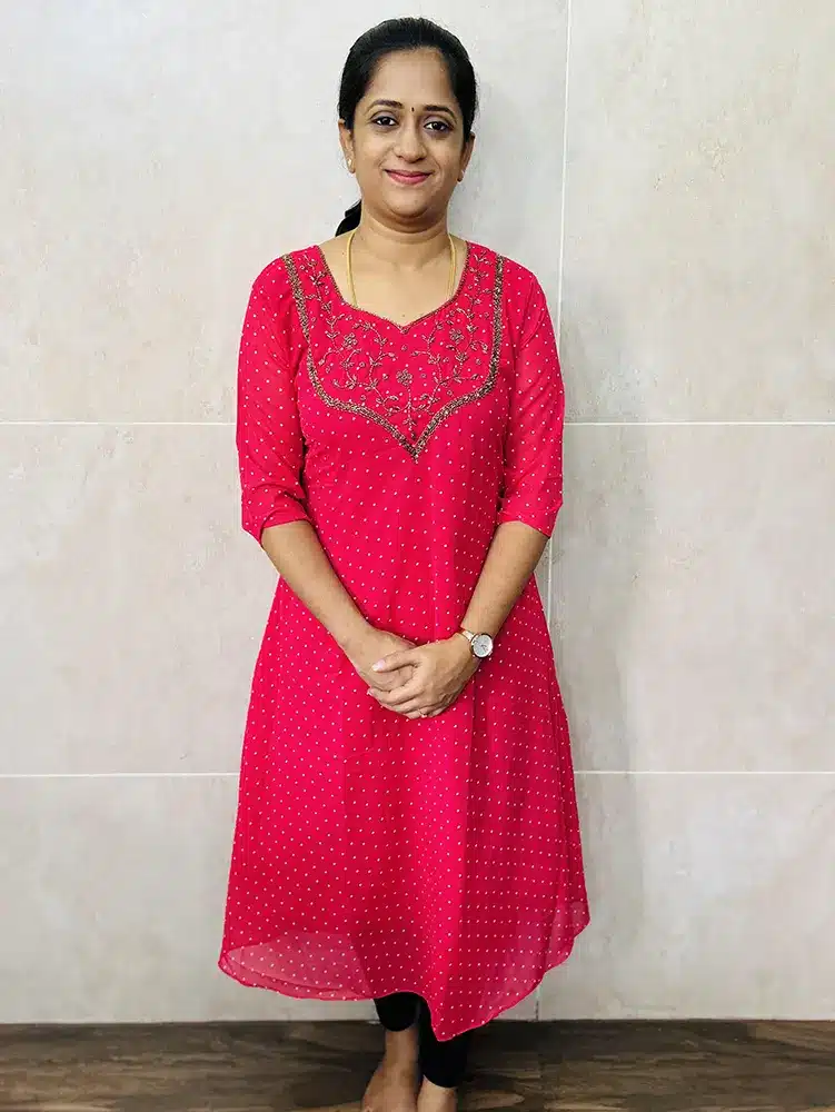 (Rose) Ready to wear Printed Georgette top with handworked yoke (Aline Pattern) with lining