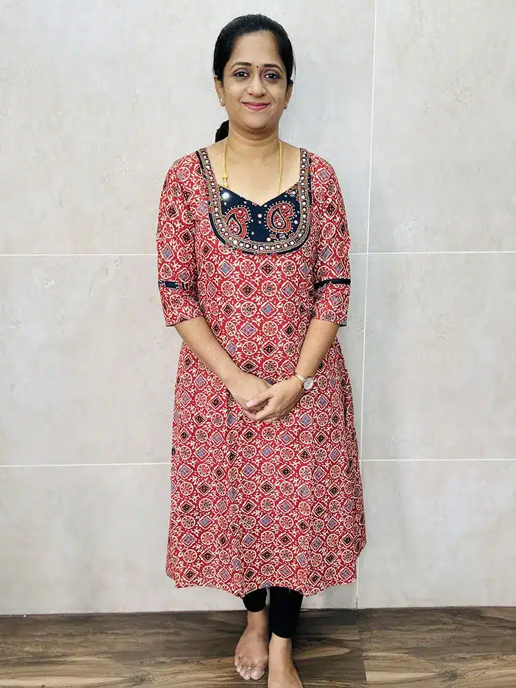 Batik printed cotton top with heavy hand embroidered yoke (Aline pattern)
