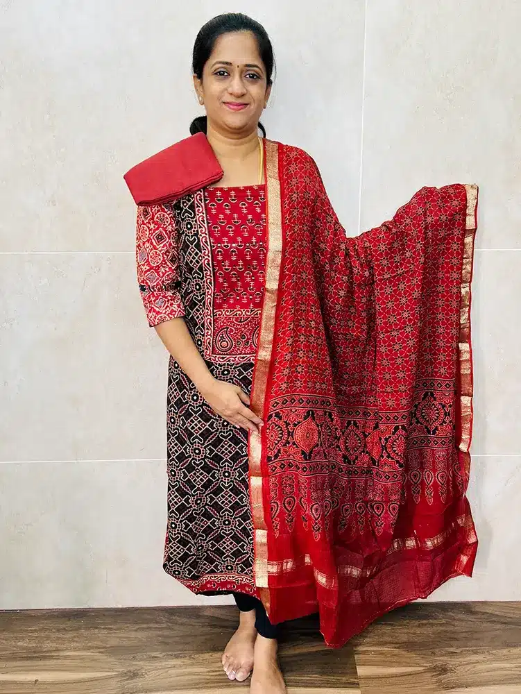 Pure Ajrakh cotton top with pure ajrakh cotton dupatta and cotton bottom